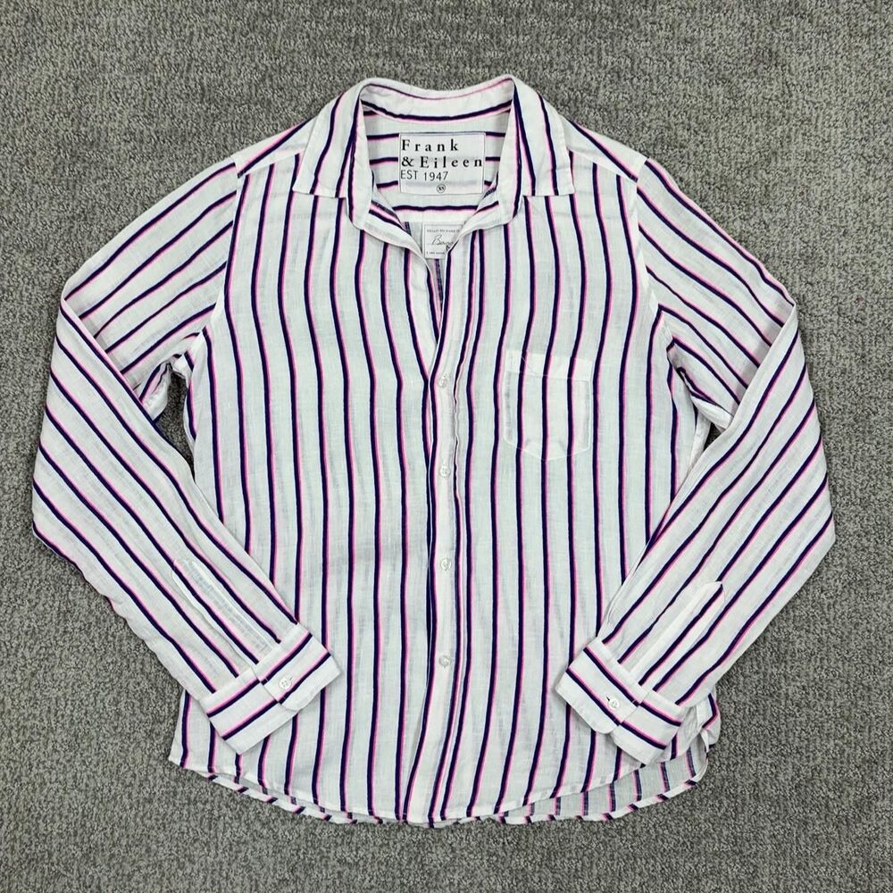 Frank Eileen Shirt Womens XS White Stripe Barry Linen Button Casual Capsule